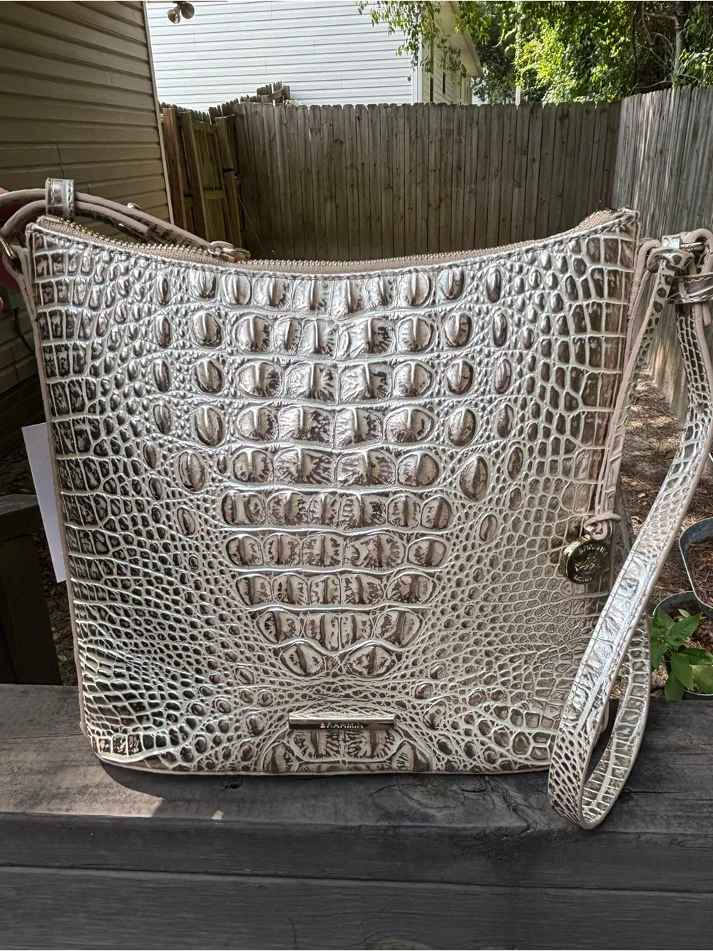 Brahmin Katie Golden Glow Metallic Croc-Embossed Shoulder Bag